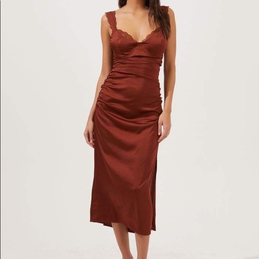 Astr Satin Maxi Dress in Rust Brown - Picture 1 of 3